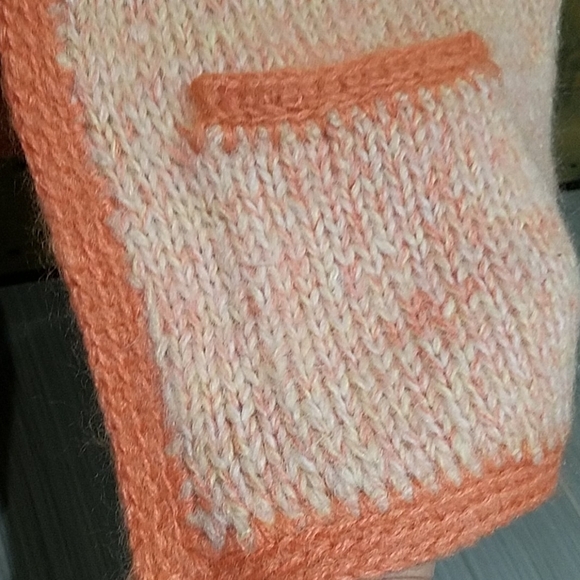 VINTAGE HAND KNIT ORANGE CARDIGAN BY POLLY COTTAGE PRAIRIE FARM CABIN - Picture 4 of 11